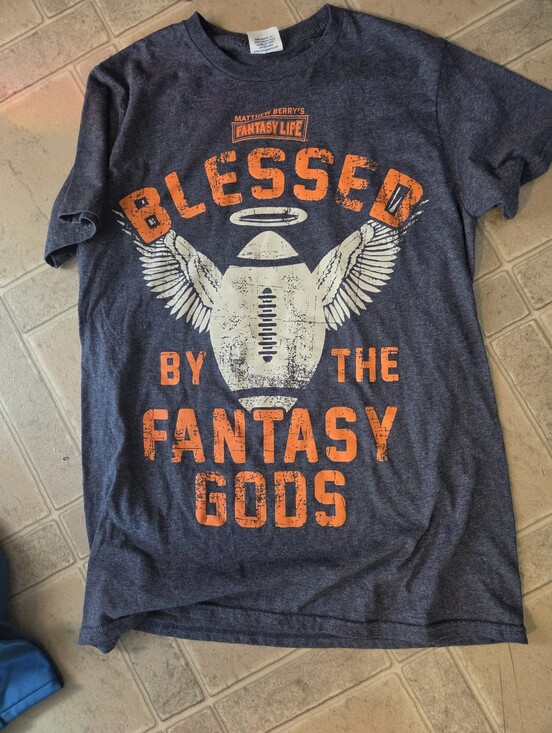 Source Unknown Tops - Source Unknown Navy Tee with Orange & White Football Graphic